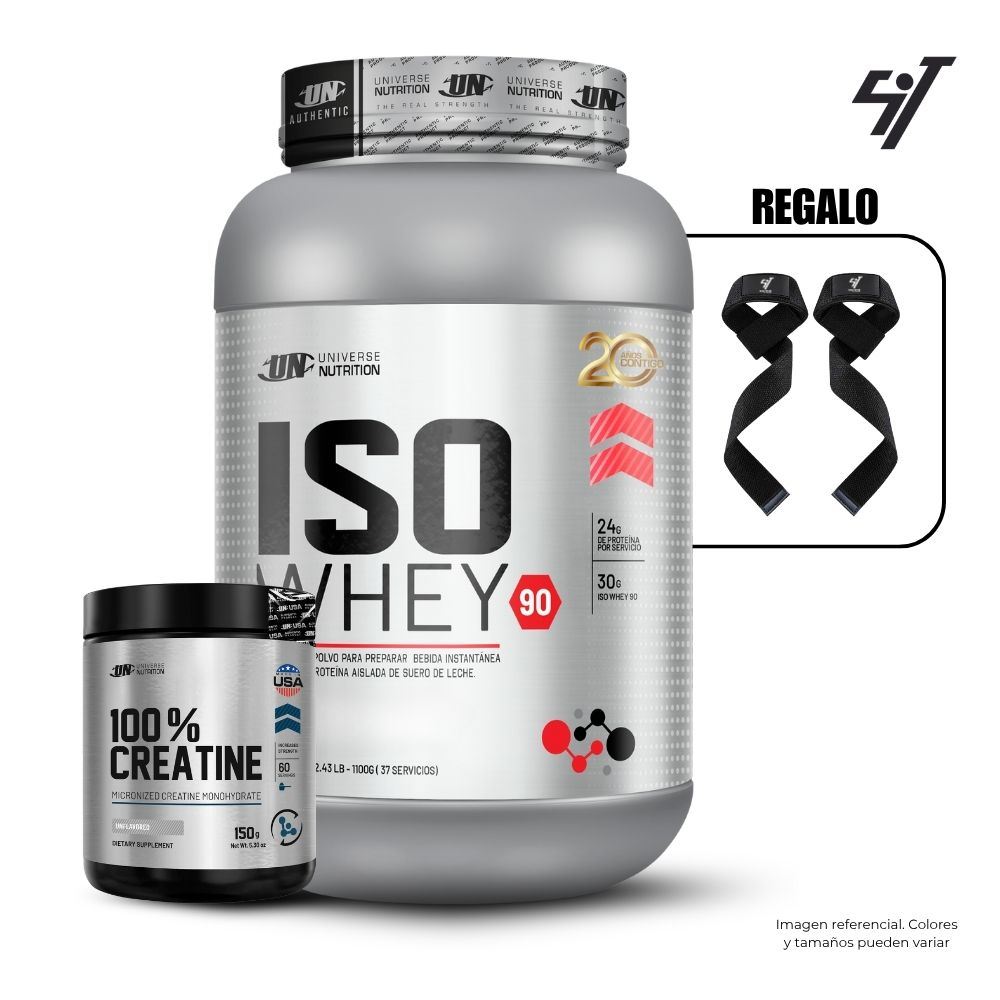 ISO WHEY 90 1.1 KG VAINILLA + UNIVERSE NUTRITION 150GR + STRAPS